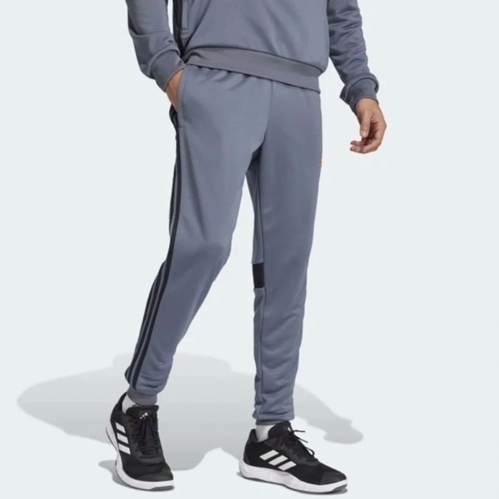 Adidas youth boys' 3-stripe active pants in grey with black stripes size L 14/16